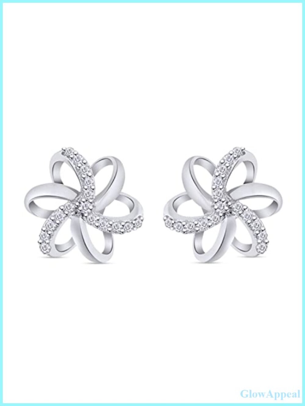 Spiral Flower Stud Earrings 10K Gold or 925 Silver 0.10 CT Diamond
